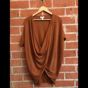Women's draped cross front knit tunic top